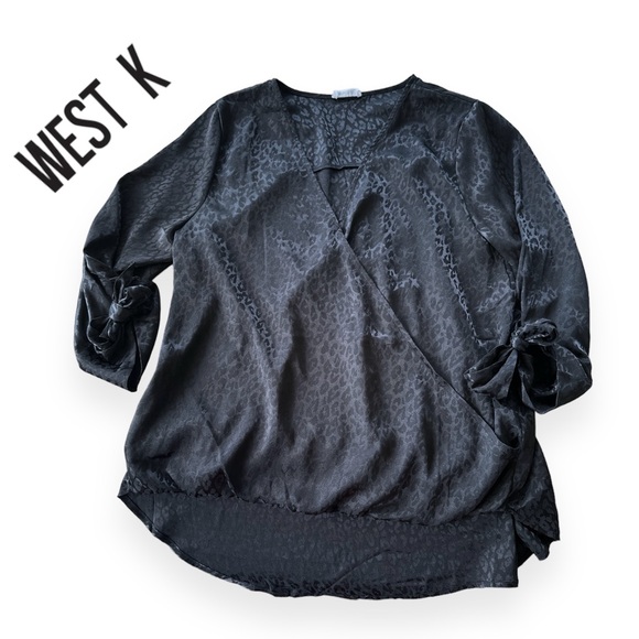 West Kei Tops - West Kei - Stitch Fix - Women’s Allan Surplice Tie Black Blouse Top High Low